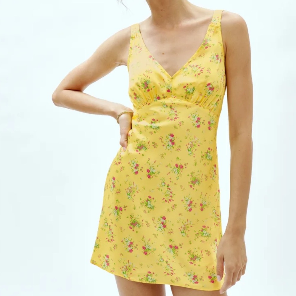Reformation Yellow Floral Silk Dress